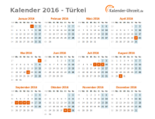 Kalender 2016 Türkei mit Feiertagen