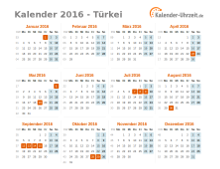 Kalender 2016 Türkei mit Feiertagen zum Downloaden und Ausdrucken Kalender 2016 Türkei mit Feiertagen