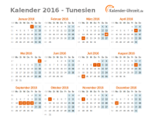 Kalender 2016 Tunesien mit Feiertagen