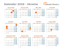 Kalender 2016 Ukraine mit Feiertagen