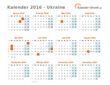 Kalender 2016 Ukraine mit Feiertagen zum Downloaden und Ausdrucken Kalender 2016 Ukraine mit Feiertagen