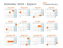 Kalender 2016 Zypern mit Feiertagen