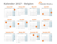 Kalender 2017 Belgien mit Feiertagen