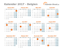 Kalender 2017 Belgien mit Feiertagen zum Downloaden und Ausdrucken Kalender 2017 Belgien mit Feiertagen