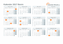 Kalender 2017 Benin mit Feiertagen