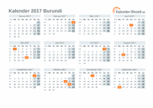 Kalender 2017 Burundi mit Feiertagen