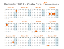 Kalender 2017 Costa Rica mit Feiertagen zum Downloaden und Ausdrucken Kalender 2017 Costa Rica mit Feiertagen