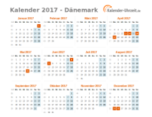 Kalender 2017 Dänemark mit Feiertagen