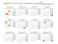 Kalender 2017 Dem. Republik Kongo mit Feiertagen