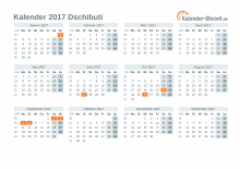 Kalender 2017 Dschibuti mit Feiertagen zum Downloaden und Ausdrucken Kalender 2017 Dschibuti mit Feiertagen