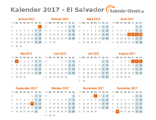 Kalender 2017 El Salvador mit Feiertagen zum Downloaden und Ausdrucken Kalender 2017 El Salvador mit Feiertagen