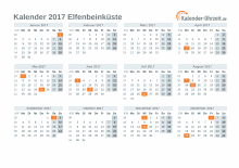 Kalender 2017 Elfenbeinküste mit Feiertagen zum Downloaden und Ausdrucken Kalender 2017 Elfenbeinküste mit Feiertagen