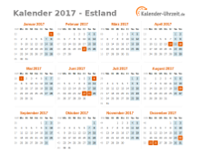 Kalender 2017 Estland mit Feiertagen zum Downloaden und Ausdrucken Kalender 2017 Estland mit Feiertagen