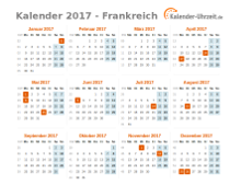 Kalender 2017 Frankreich mit Feiertagen