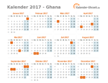 Kalender 2017 Ghana mit Feiertagen