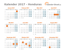 Kalender 2017 Honduras mit Feiertagen