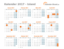 Kalender 2017 Island mit Feiertagen