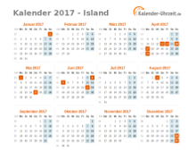 Kalender 2017 Island mit Feiertagen zum Downloaden und Ausdrucken Kalender 2017 Island mit Feiertagen
