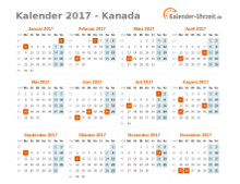 Kalender 2017 Kanada mit Feiertagen zum Downloaden und Ausdrucken Kalender 2017 Kanada mit Feiertagen