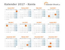 Kalender 2017 Kenia mit Feiertagen