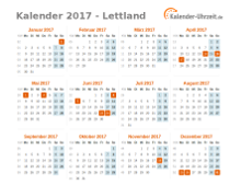 Kalender 2017 Lettland mit Feiertagen zum Downloaden und Ausdrucken Kalender 2017 Lettland mit Feiertagen