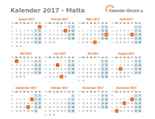 Kalender 2017 Malta mit Feiertagen zum Downloaden und Ausdrucken Kalender 2017 Malta mit Feiertagen