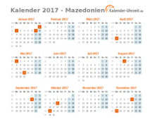 Kalender 2017 Mazedonien mit Feiertagen zum Downloaden und Ausdrucken Kalender 2017 Mazedonien mit Feiertagen