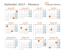 Kalender 2017 Monaco mit Feiertagen zum Downloaden und Ausdrucken Kalender 2017 Monaco mit Feiertagen