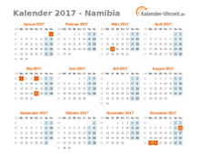Kalender 2017 Namibia mit Feiertagen