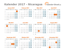 Kalender 2017 Nicaragua mit Feiertagen zum Downloaden und Ausdrucken Kalender 2017 Nicaragua mit Feiertagen