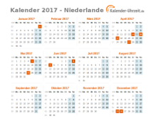 Kalender 2017 Niederlande mit Feiertagen