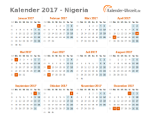 Kalender 2017 Nigeria mit Feiertagen zum Downloaden und Ausdrucken Kalender 2017 Nigeria mit Feiertagen