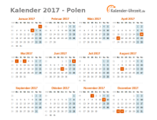 Kalender 2017 Polen mit Feiertagen