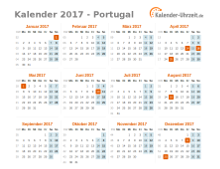 Kalender 2017 Portugal mit Feiertagen zum Downloaden und Ausdrucken Kalender 2017 Portugal mit Feiertagen