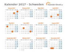 Kalender 2017 Schweden mit Feiertagen zum Downloaden und Ausdrucken Kalender 2017 Schweden mit Feiertagen