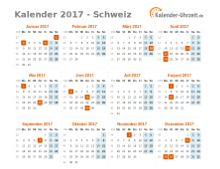 Kalender 2017 Schweiz mit Feiertagen