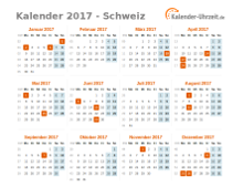 Kalender 2017 Schweiz mit Feiertagen zum Downloaden und Ausdrucken Kalender 2017 Schweiz mit Feiertagen