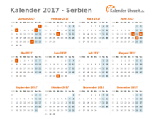 Kalender 2017 Serbien mit Feiertagen