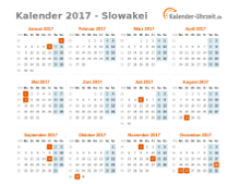 Kalender 2017 Slowakei mit Feiertagen zum Downloaden und Ausdrucken Kalender 2017 Slowakei mit Feiertagen