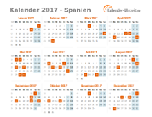 Kalender 2017 Spanien mit Feiertagen