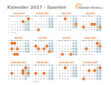 Kalender 2017 Spanien mit Feiertagen zum Downloaden und Ausdrucken Kalender 2017 Spanien mit Feiertagen