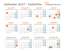 Kalender 2017 Südafrika mit Feiertagen