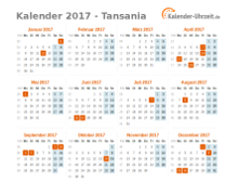 Kalender 2017 Tansania mit Feiertagen