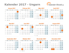 Kalender 2017 Ungarn mit Feiertagen