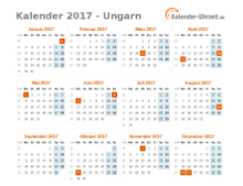 Kalender 2017 Ungarn mit Feiertagen zum Downloaden und Ausdrucken Kalender 2017 Ungarn mit Feiertagen