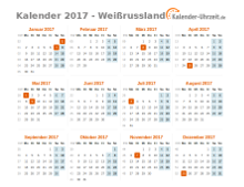 Kalender 2017 Weißrussland mit Feiertagen