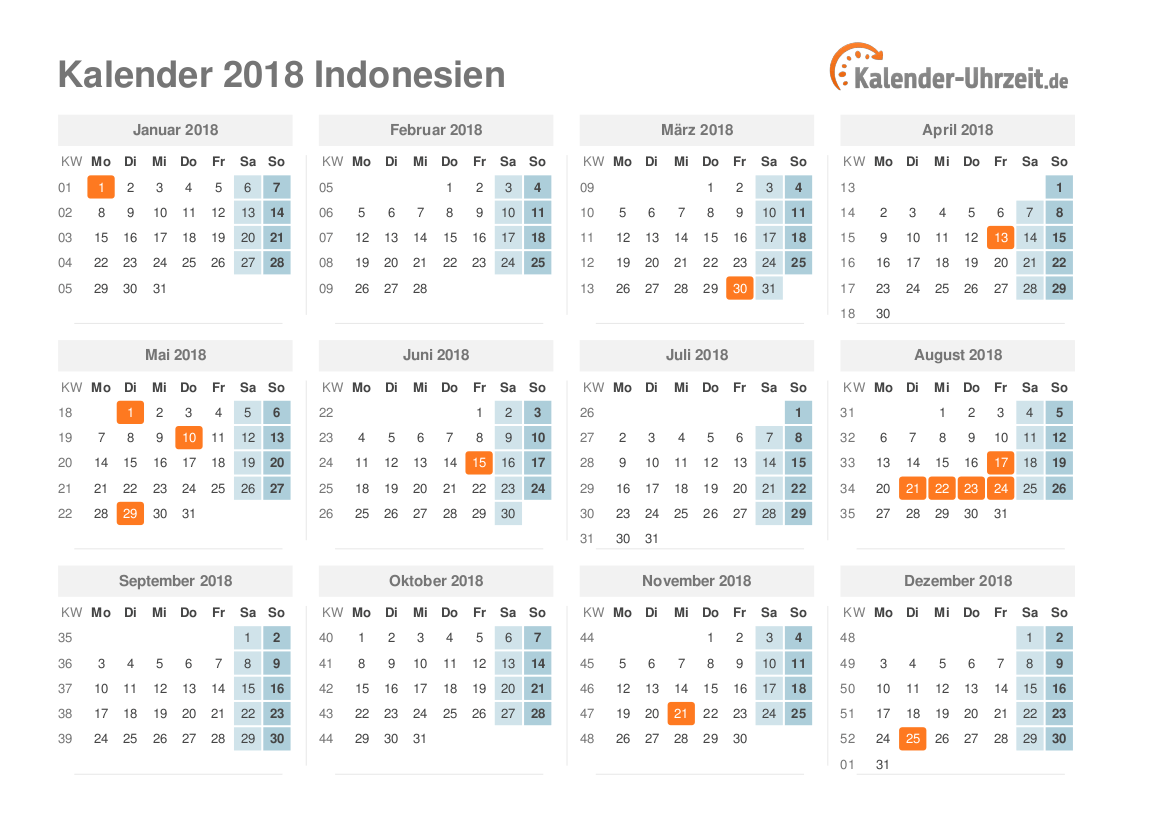 Feiertage 2018 Indonesien - Kalender & Übersicht