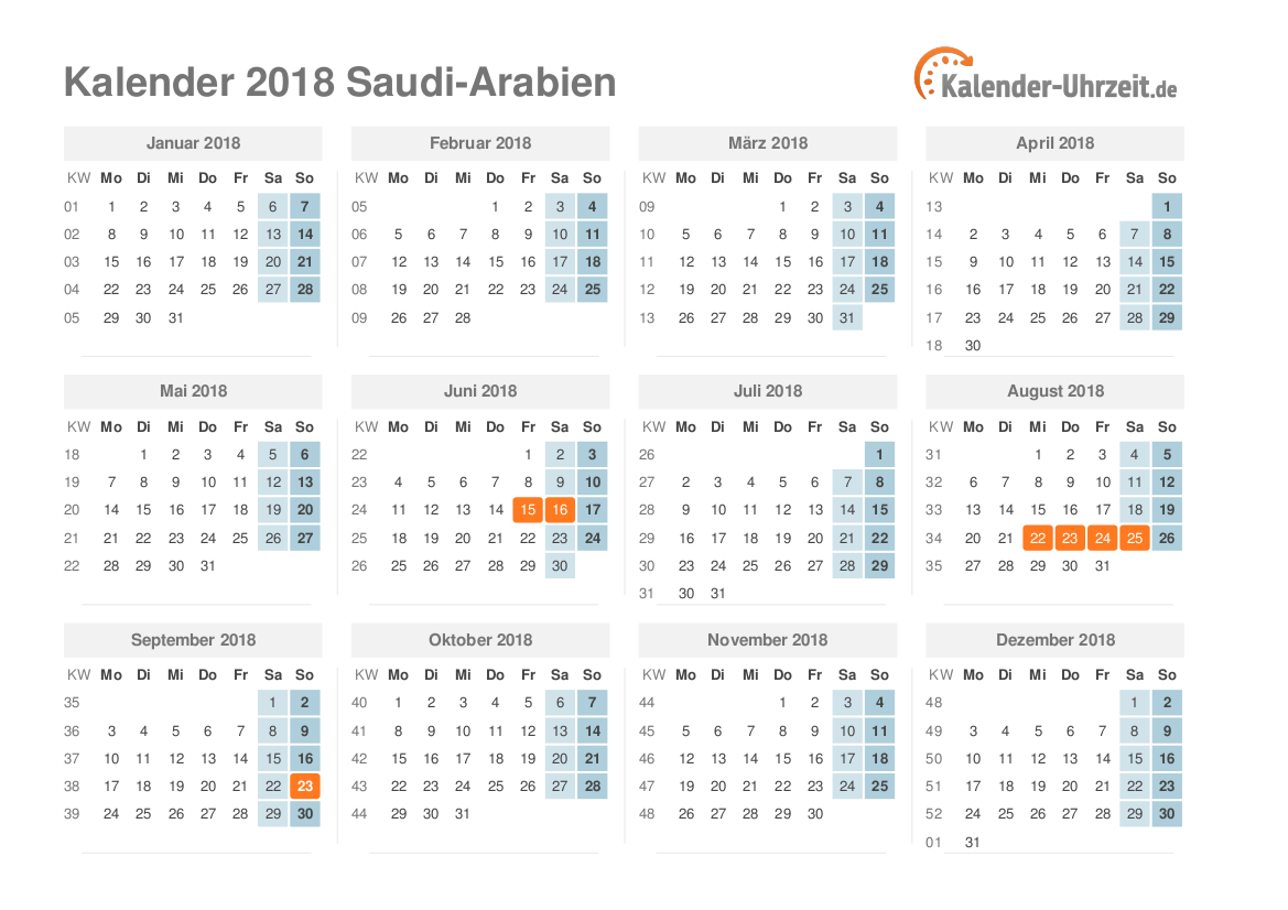 Feiertage 2018 Saudi-Arabien - Kalender & Übersicht