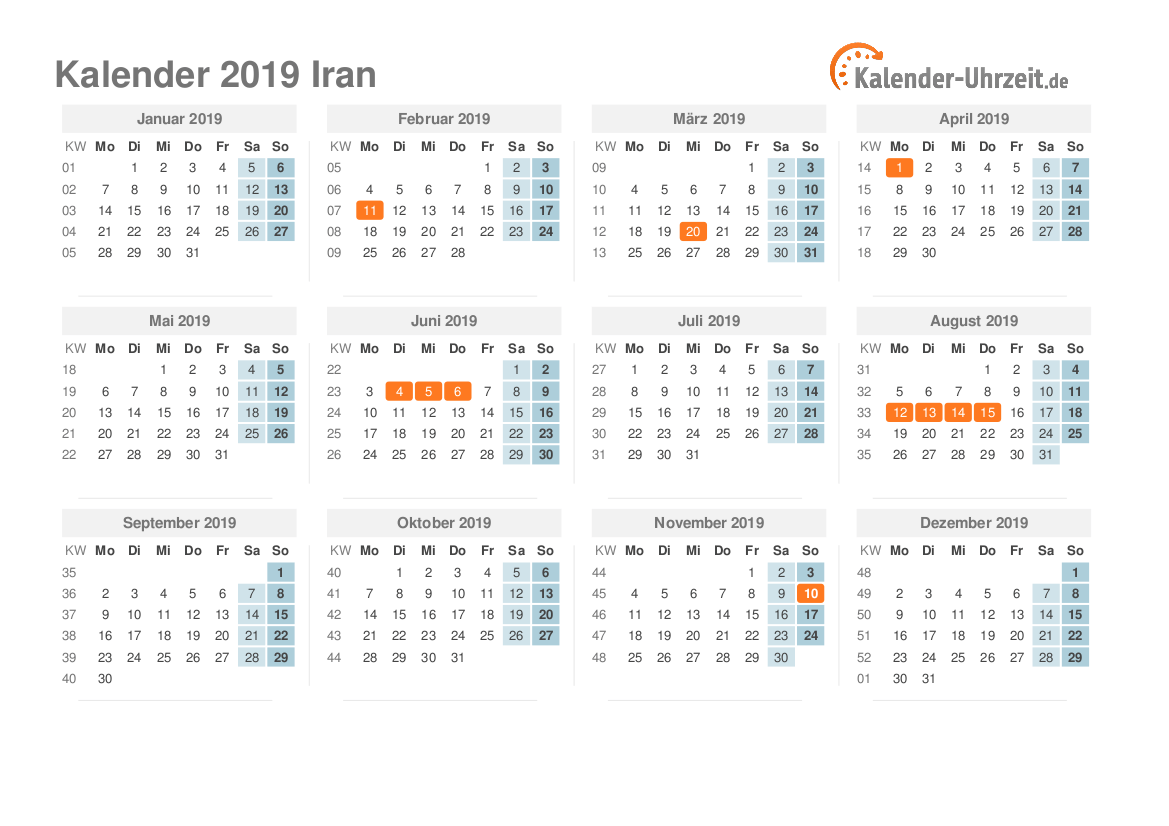 Feiertage 2019 Iran - Kalender & Übersicht