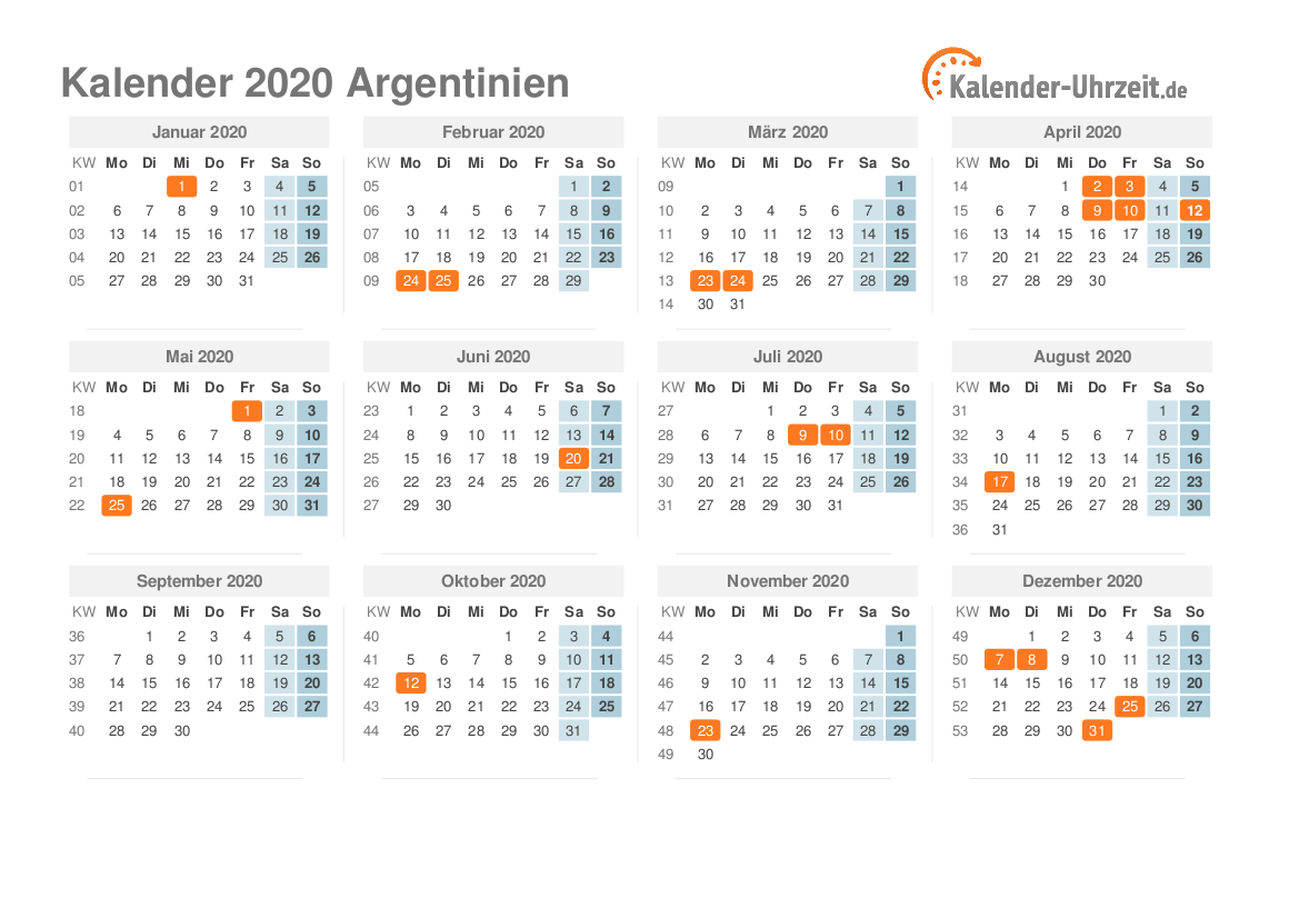 Feiertage 2020 Argentinien - Kalender & Übersicht